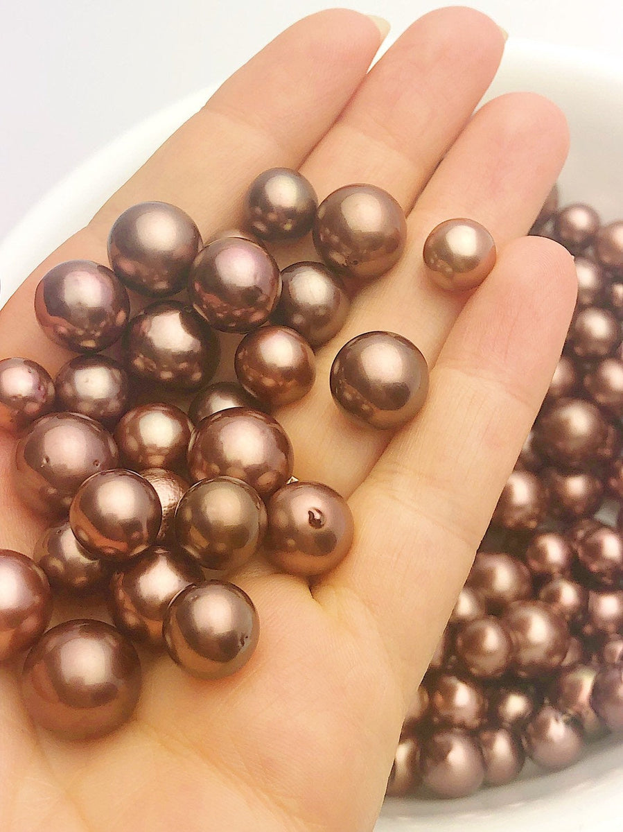 Chocolate Tahitian Pearls with Rose Wine Tint, Natural Color, Loose Pearls,  Round, 9mm-14mm, AA Quality,Tahitian Pearls