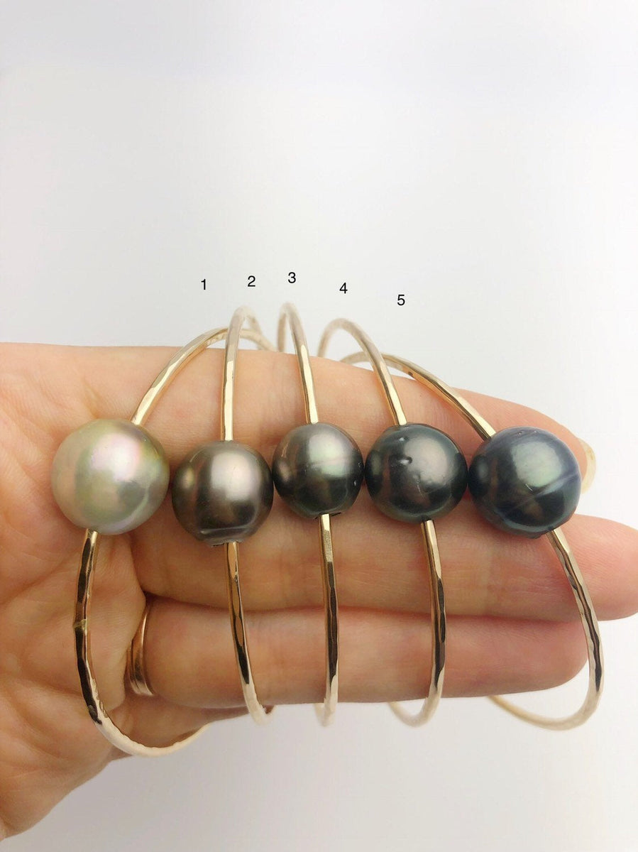 14K Gold Filled Single Tahitian Pearl Bangle Bracelets Size Large 13-14mm Pearls (787 1-5)