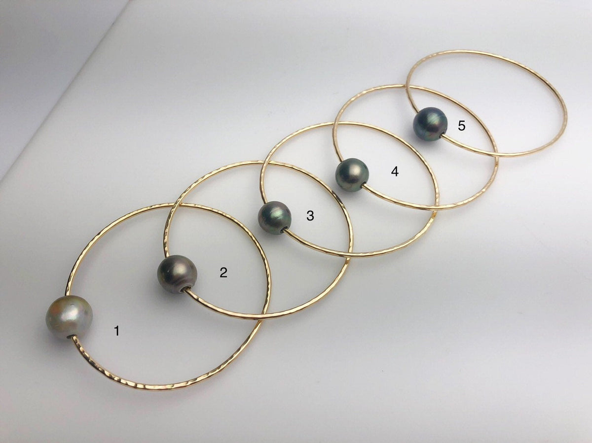 14K Gold Filled Single Tahitian Pearl Bangle Bracelets Size Large