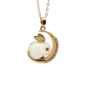 Moon Rabbit Pendant, Gold Plated, M4433