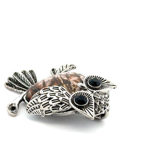 Owl shaped rhodochrosite stone pendant SKU#M2950blackvein