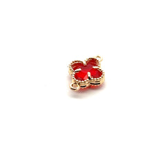 Red four leaf clover double ring crystal charm,SKU#M2142red