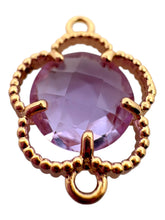 Purple four leaf clover double ring crystal charm, SKU#M2142purple