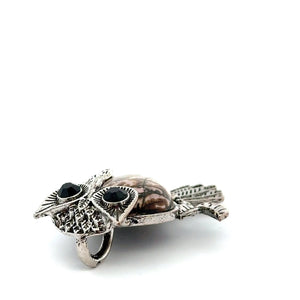 Owl shaped rhodochrosite stone pendant SKU#M2950blackvein