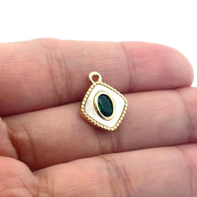 Gold Plated Diamond Shape With Emerald Rhinestone Charm, M441