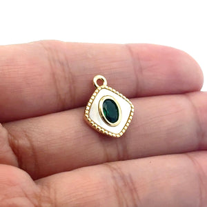 Gold Plated Diamond Shape With Emerald Rhinestone Charm, M441