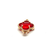 Red four leaf clover double ring crystal charm,SKU#M2142red
