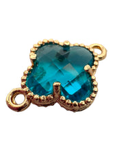 Blue four leaf clover double ring crystal charm, SKU#M2142blue