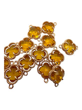 Yellow double ring four leaf clover crystal charm, SKU#M2142yellow