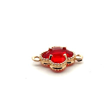 Red four leaf clover double ring crystal charm,SKU#M2142red