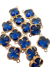 Dark blue double ring four leaf clover crystal charm, SKU#M2142Dblue