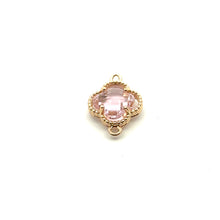 Pink four leaf clover double ring crystal charm, SKU#M2142pink