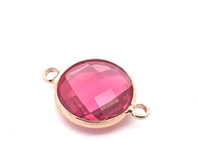 Pink circle crystal charm double ring. SKU#M2148pink