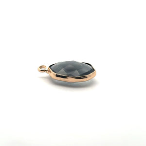 Soft Black Oval Hexagon Charm, Gold Plated, Sku#M2139