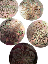 Round mother of pearl, flower carved, SKU#M3449