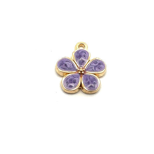 Purple Plumeria Flower Charm, Gold Plated, Sku#M3213