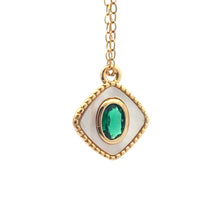 Gold Plated Diamond Shape With Emerald Rhinestone Charm, M441