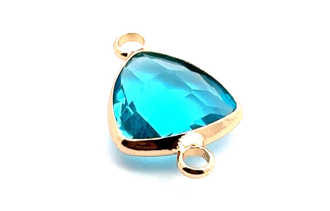 Blue triangle double ring crystal charm, SKU#M2157blue