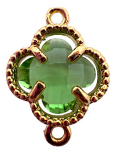 Green four leaf clover double ring crystal charm, SKU#M2142green