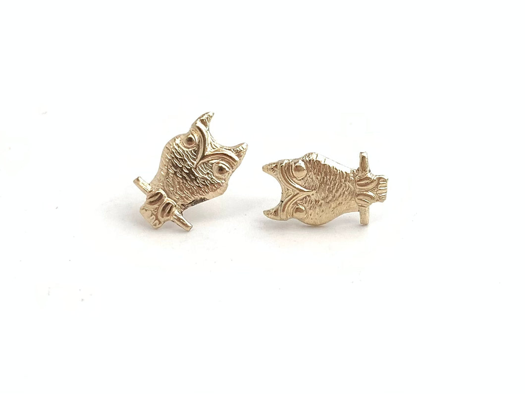 14kGF Owl Stud Earrings Sku#50-4