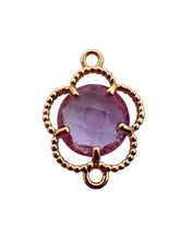 Purple four leaf clover double ring crystal charm, SKU#M2142purple