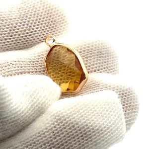 Champagne Yellow Oval Hexagon Charm, Gold Plated