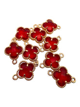 Ruby four leaf clover double ring crystal charm, SKU#M2142ruby