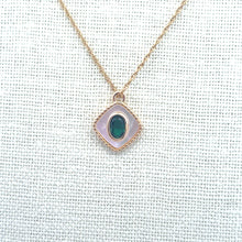 Gold Plated Diamond Shape With Emerald Rhinestone Charm, M441