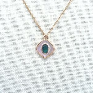 Gold Plated Diamond Shape With Emerald Rhinestone Charm, M441