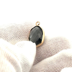 Soft Black Oval Hexagon Charm, Gold Plated, Sku#M2139