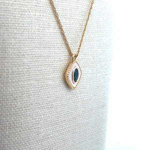 Gold Plated Diamond Shape With Emerald Rhinestone Charm, M441