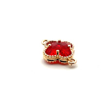 Red four leaf clover double ring crystal charm,SKU#M2142red