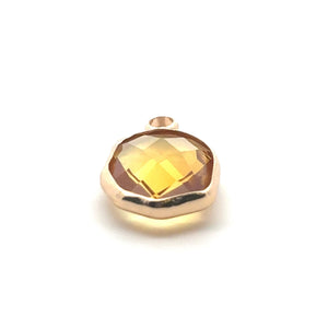 Champagne Yellow Oval Hexagon Charm, Gold Plated