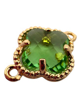 Green four leaf clover double ring crystal charm, SKU#M2142green