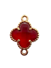 Ruby four leaf clover double ring crystal charm, SKU#M2142ruby