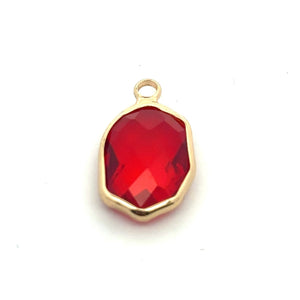 Ruby Oval Hexagon Charm, Gold Plated, Sku#2139