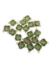 Green four leaf clover double ring crystal charm, SKU#M2142green