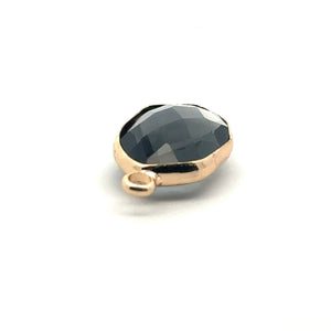 Soft Black Oval Hexagon Charm, Gold Plated, Sku#M2139