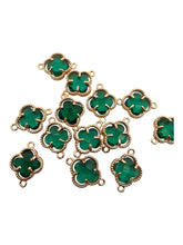 Emerald green double ring four leaf clover, SKU#M2142Egreen