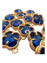 Dark blue double ring four leaf clover crystal charm, SKU#M2142Dblue