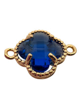 Dark blue double ring four leaf clover crystal charm, SKU#M2142Dblue
