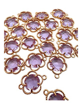 Purple four leaf clover double ring crystal charm, SKU#M2142purple