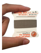 Beaded cord, Natural Silk, 0,65mm, Grey, SKU#011905