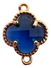 Dark blue double ring four leaf clover crystal charm, SKU#M2142Dblue