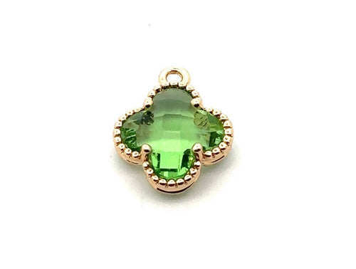 Light green four leaf clover charm, 14K gold plated. SKU# M8816