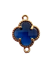 Dark blue double ring four leaf clover crystal charm, SKU#M2142Dblue