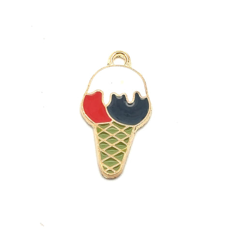 Red, White, and Blue Ice Cream Cone Charm, Gold Plated M3202