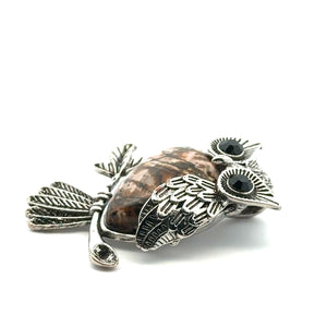 Owl shaped rhodochrosite stone pendant SKU#M2950blackvein