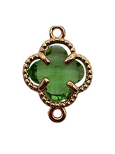 Green four leaf clover double ring crystal charm, SKU#M2142green