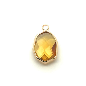 Champagne Yellow Oval Hexagon Charm, Gold Plated